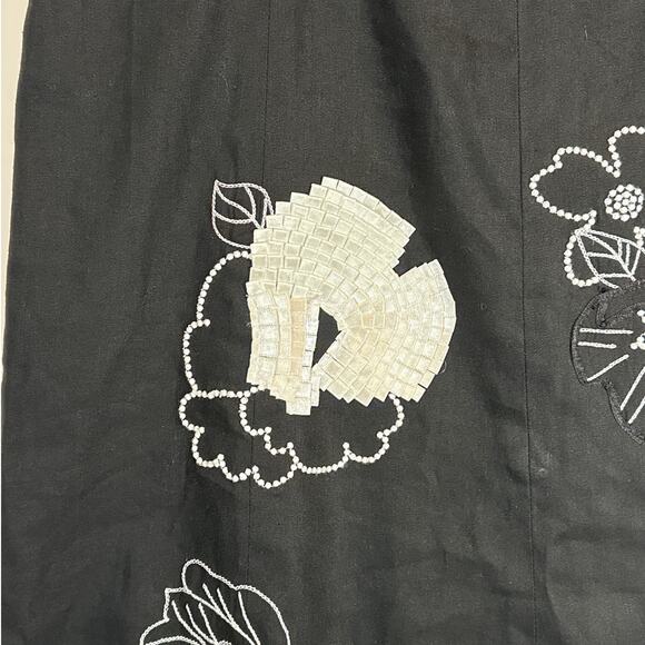 Etcetera Linen Skirt Black White Embroidery Beaded Ribbon 10 Whimsigoth Fairy - Picture 4 of 13